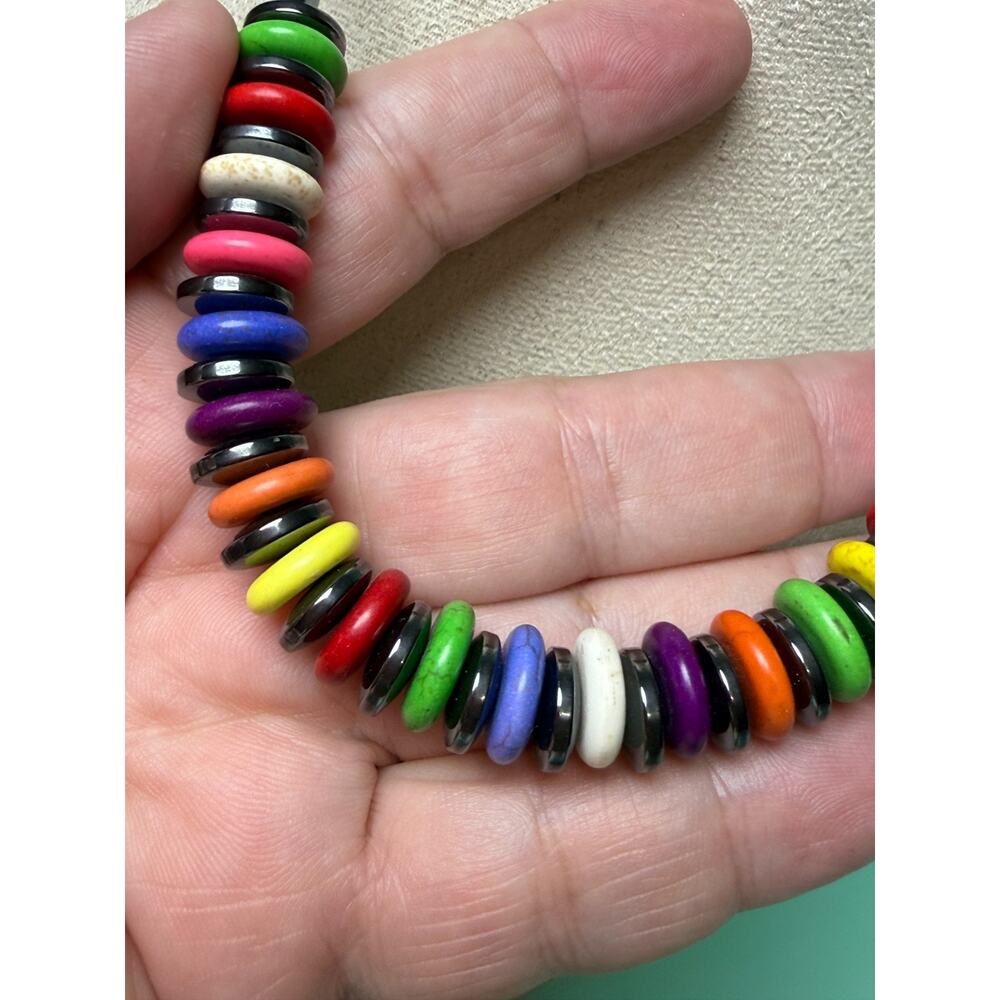 Hematite Stone 17" Colors of the Rainbow Magnetic Therapy Necklace Barrel Clasp - Picture 3 of 5